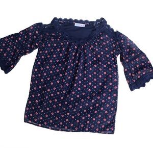 Knit Works cold shoulder Floral Bell Sleeve boho Blouse 10/12